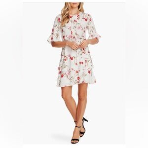 Cece enchanted Wildflower Ruffled Floral White Dress with belt Size 14